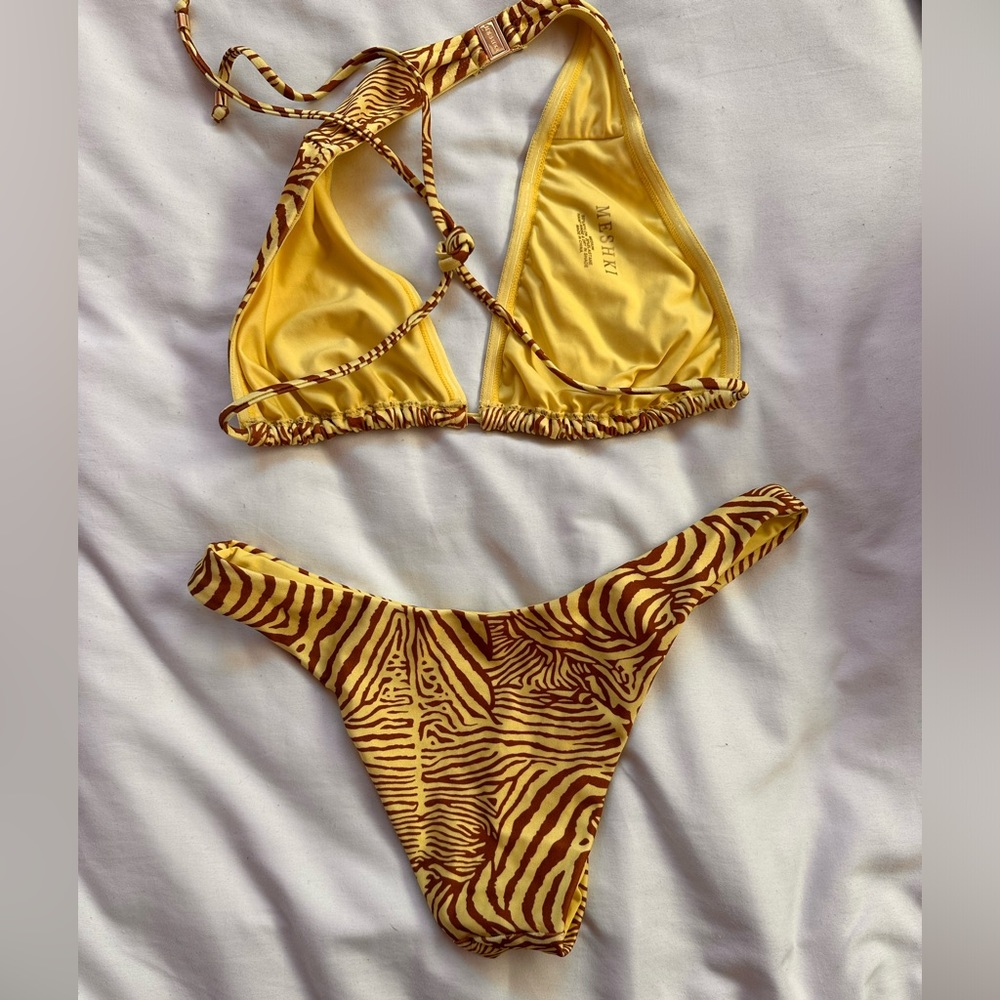 MESHKI YELLOW ZEBRA BIKINI HALTER TOP & BOTTOM - Picture 3 of 6